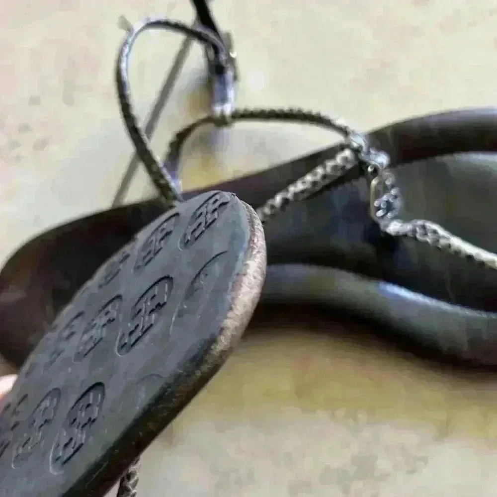 Tory Burch, black animal, print T-strap sandals 8